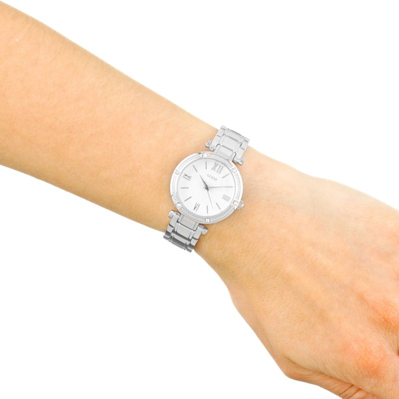 Guess Park Ave White Dial Silver Steel Strap Watch for Women - W0767L1