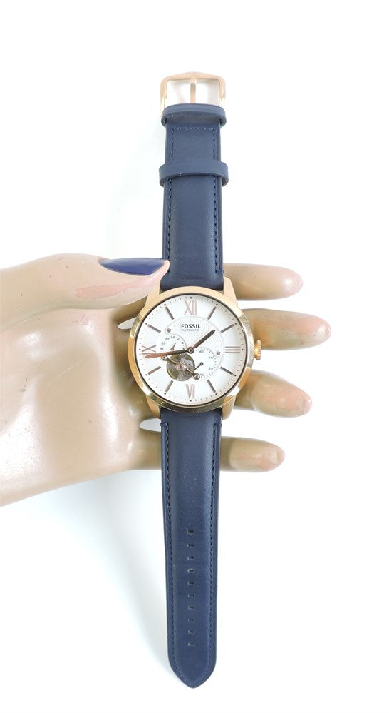 Fossil Townsman Automatic Chronograph White Dial Blue Leather Strap Watch for Men - ME3167