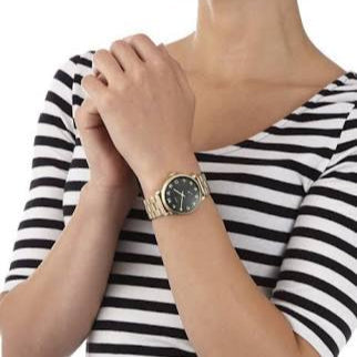 Marc Jacobs Baker Dexter Black Dial Gold Steel Strap Watch for Women - MBM3421