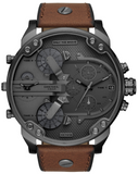 Diesel Mr Daddy Chronograph Grey Dial Brown Leather Strap Watch For Men - DZ7413