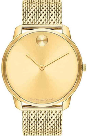 Movado Bold Gold Dial Gold Mesh Bracelet Watch For Men - 3600373