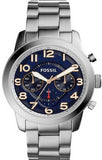 Fossil Pilot 54 Chronograph Navy Blue Dial Silver Steel Strap Watch for Men - FS5203