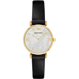 Emporio Armani Gianni T-Bar Quartz Mother of Pearl Dial Black Leather Strap Watch For Women - AR1910