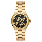 Michael Kors Lennox Quartz Black Dial Gold Steel Strap Watch For Women - MK7404