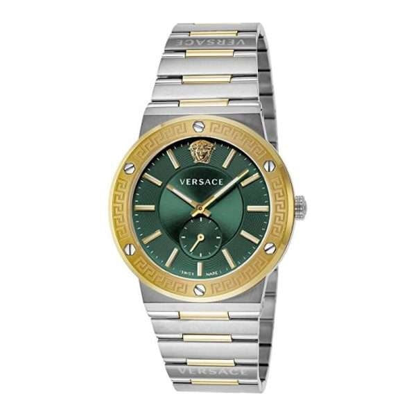 Versace Greca Green Dial Silver Steel Strap Watch for Men - VEVI00420