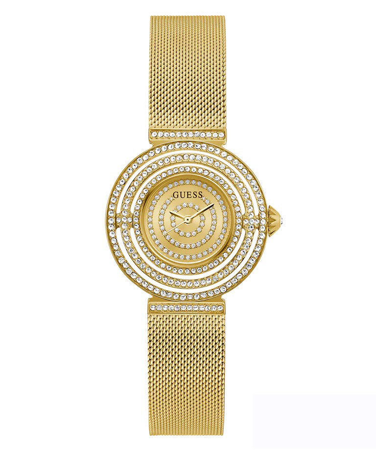 Guess Dream Quartz Gold Dial Gold Mesh Strap Watch For Women - GW0550L2