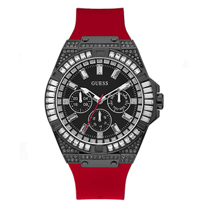 Guess Mainline Multifunction Crystals Black Dial Red Silicone Strap Watch For Men - GW0208G6