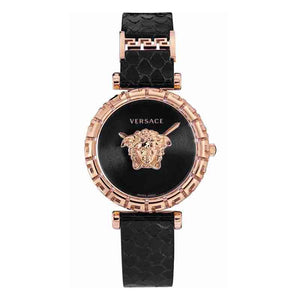 Versace Palazzo Empire Greca Black Dial Black Leather Strap Watch for Women - VEDV00719