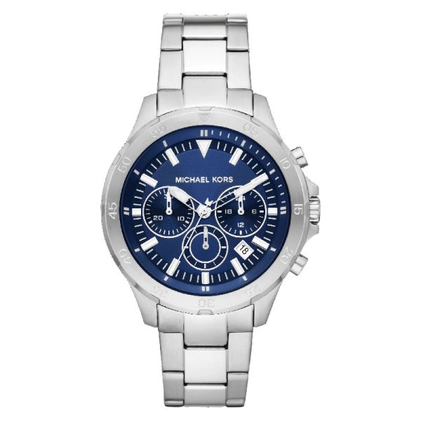 Michael Kors Grayson Chronograph Blue Dial Silver Steel Strap Watch For Men - MK9107