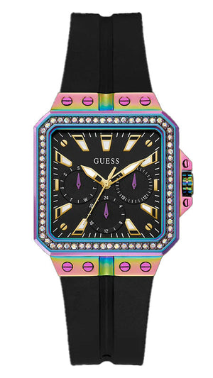 Guess Libra Black Dial Black Silicone Strap Watch For Women - GW0618L3