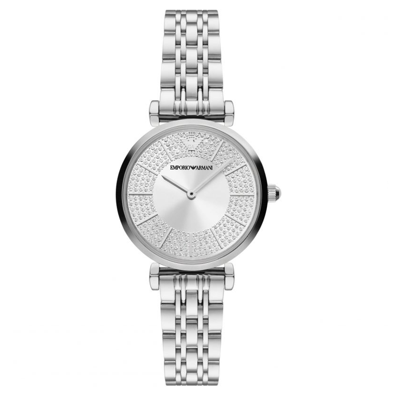 Emporio Armani Gianni T-Bar Quartz Silver Dial Silver Steel Strap Watch For Women - AR11445