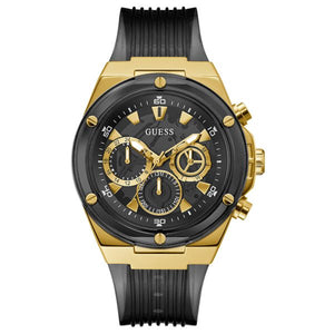 Guess Poseidon Chronograph Black Dial Black Silicone Strap Watch For Men - GW0425G1