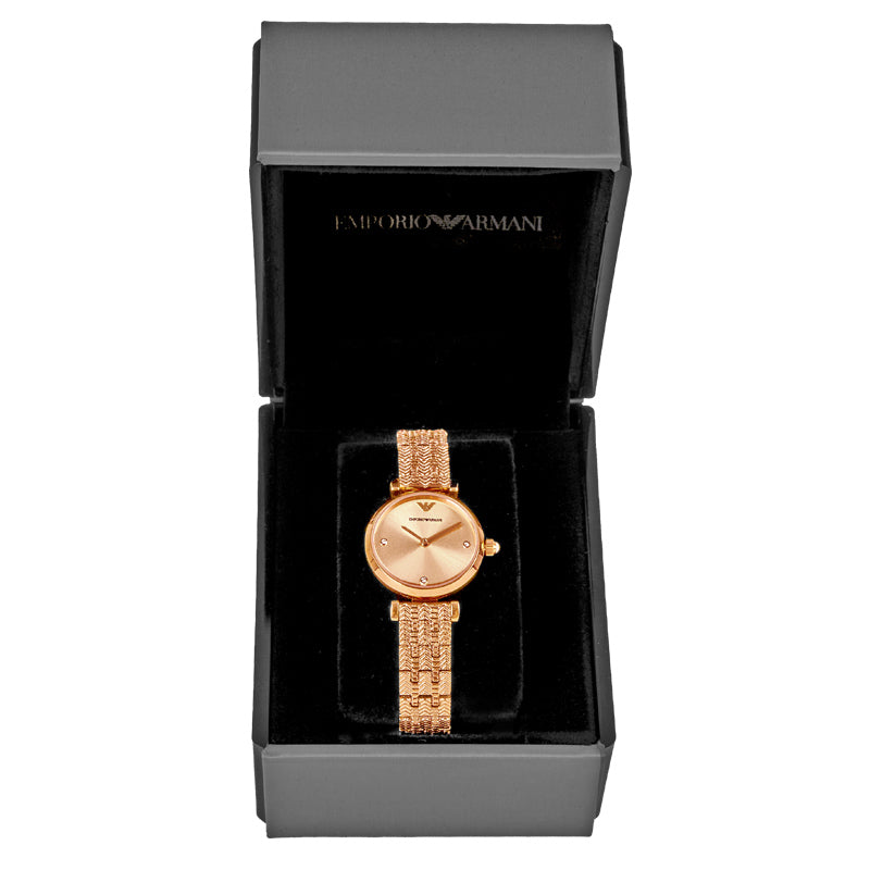 Emporio Armani Gianni T Bar Quartz Rose Gold Dial Rose Gold Steel Strap Watch For Women - AR11342