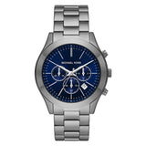 Michael Kors Slim Runway Chronograph Blue Dial Grey Steel Strap Watch For Men - MK8987