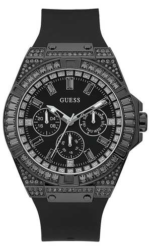 Guess Zeus Multifunction Crystals Black Dial Black Silicone Strap Watch For Men - GW0208G5