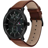 Tommy Hilfiger Hunter Black Dial Brown Leather Strap Watch for Men - 1791604
