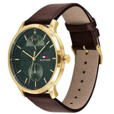 Tommy Hilfiger Hunter Green Dial Brown Leather Strap Watch for Men - 1791607