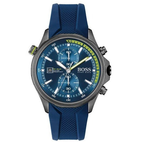 Hugo Boss Globetrotter Blue Dial Blue Silicone Strap Watch for Men - 1513821