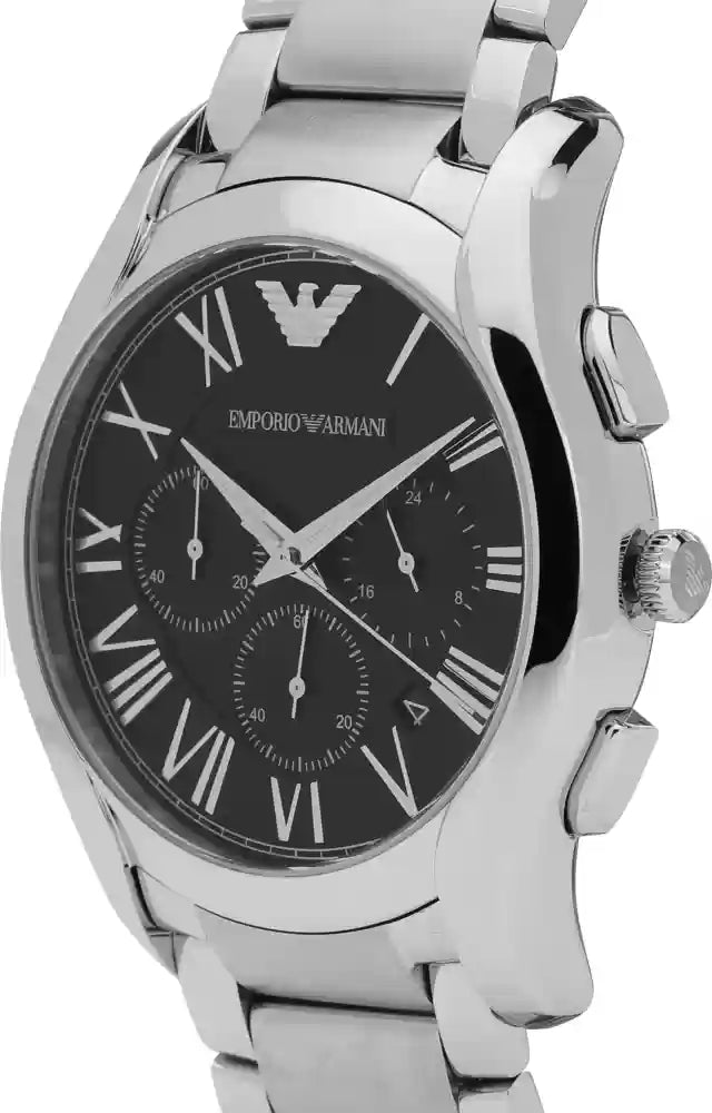 Emporio Armani Valente Chronograph Quartz Black Dial Silver Steel Strap Watch For Men - AR11083