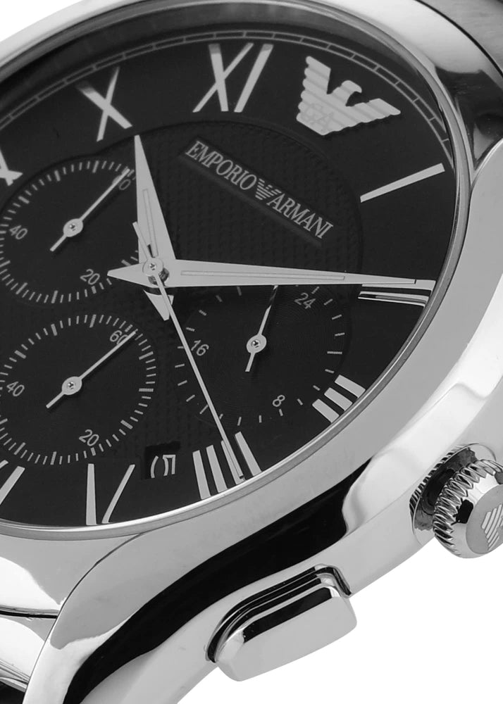 Emporio Armani Valente Chronograph Quartz Black Dial Silver Steel Strap Watch For Men - AR11083