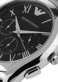 Emporio Armani Valente Chronograph Quartz Black Dial Silver Steel Strap Watch For Men - AR11083