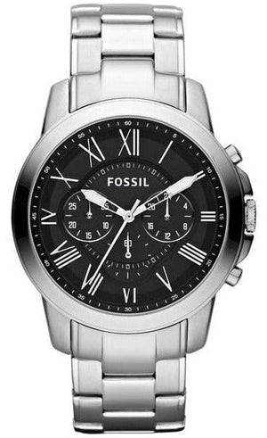 Fossil Grant Chronograph Black Dial Silver Steel Strap Watch for Men - FS4736