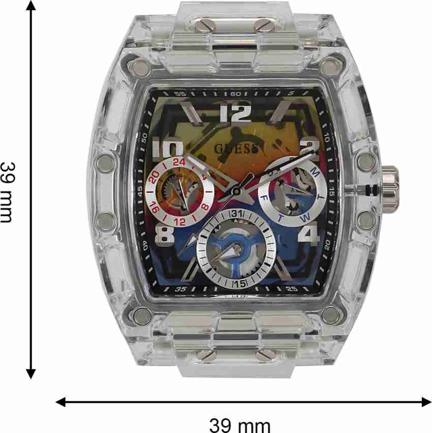 Guess Phoenix Polycarbonate Clear Multi-function Black Dial Clear Rubber Strap Watch for Men - GW0499G3