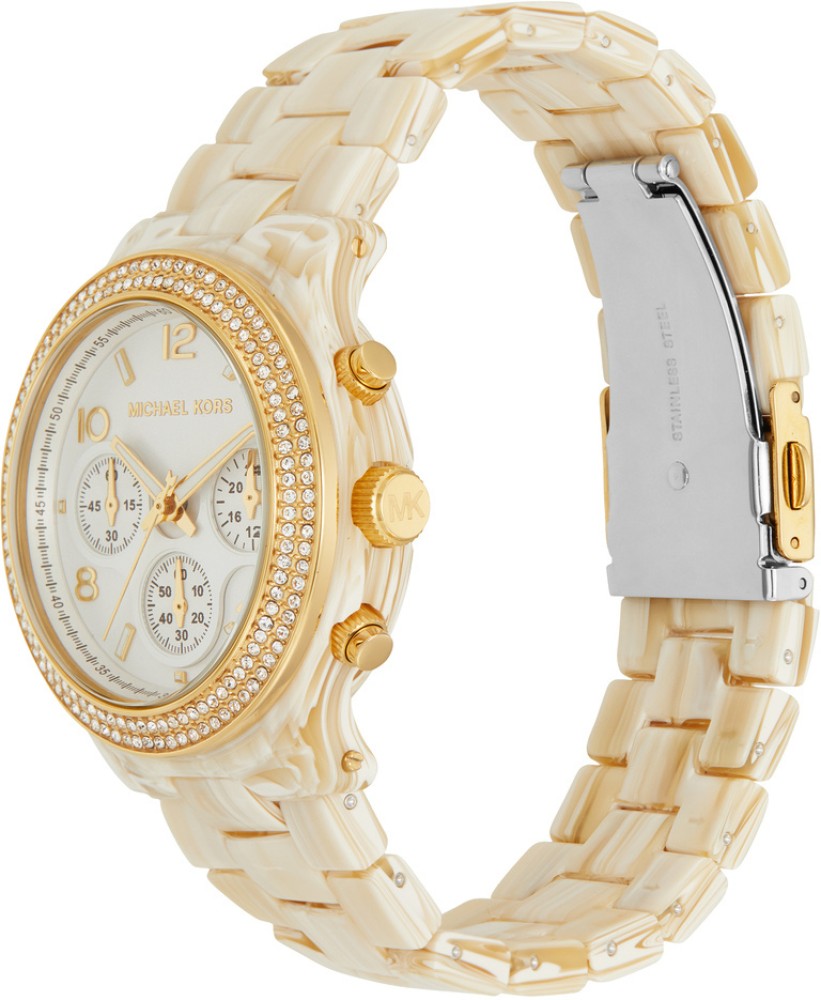 Michael Kors Runway Pavé Chronograph White Dial White Acetate Strap Watch for Women - MK7476