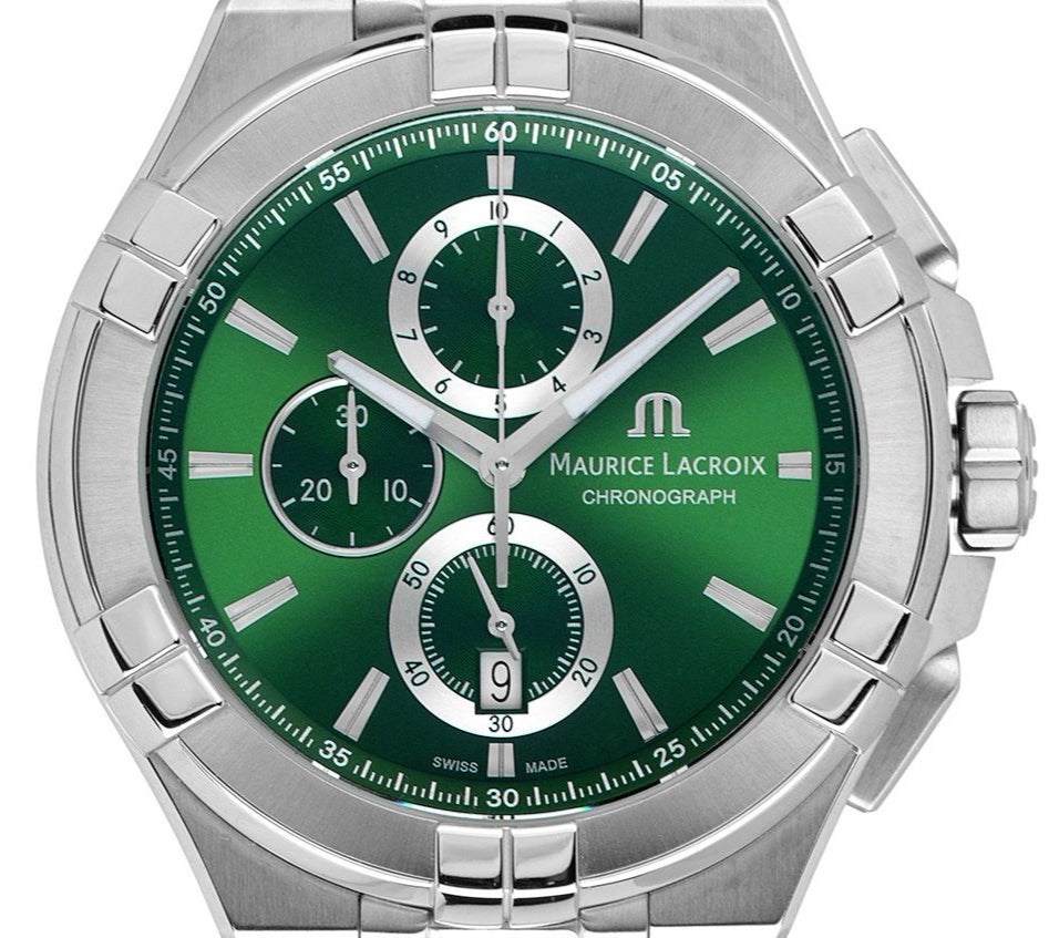 Maurice Lacroix Aikon Chronograph Green Dial Silver Steel Strap Watch For Men - AI1018-SS002-630-1
