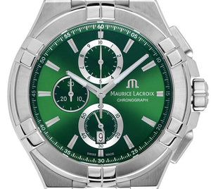 Maurice Lacroix Aikon Chronograph Green Dial Silver Steel Strap Watch For Men - AI1018-SS002-630-1