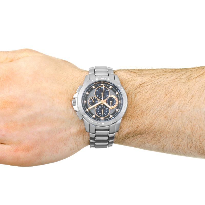 Michael Kors Ryker Chronograph Black Dial Silver Steel Strap Watch For Men - MK8528