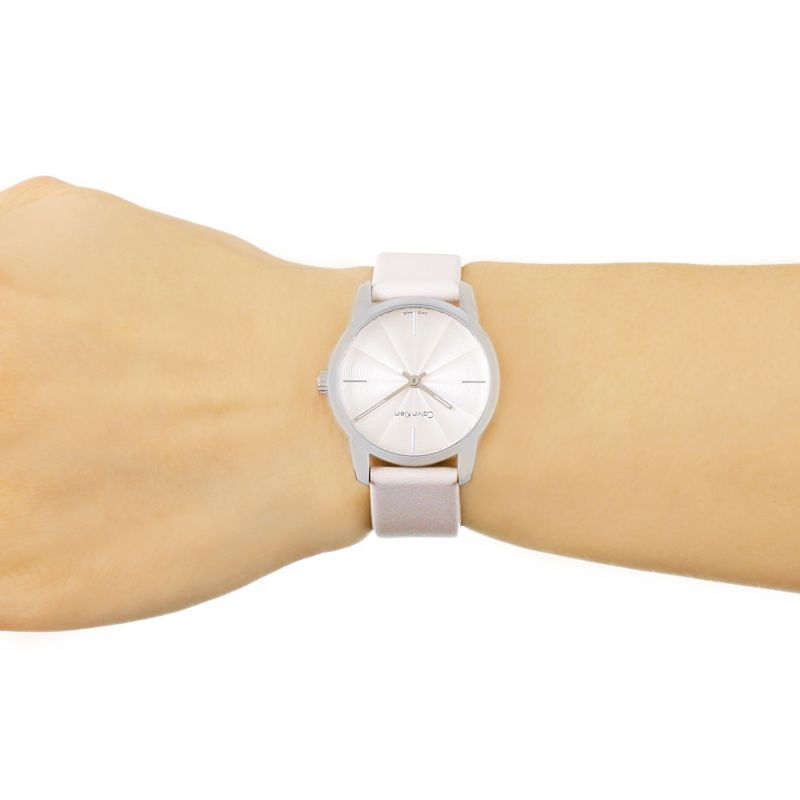 Calvin Klein City White Dial White Leather Strap Watch for Women - K2G231XH