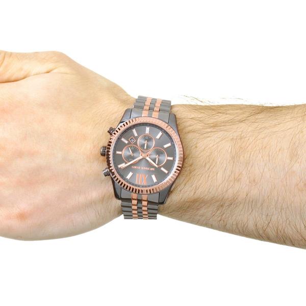 Michael Kors Lexington Chronograph Black Dial Two Tone Steel Strap Watch for Men - MK8561