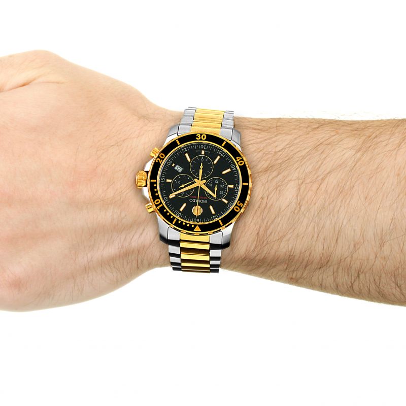 Movado Series 800 Chronograph Black Dial Two Tone Steel Strap Watch For Men - 2600146