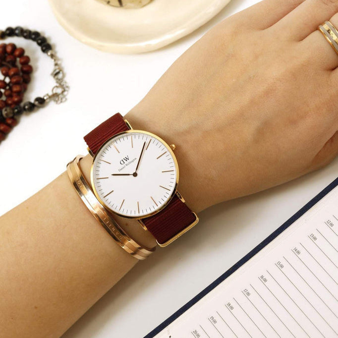 Daniel Wellington Classic Roselyn White Dial Red NATO Strap Watch For Women - DW00100268