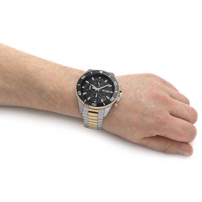 Hugo Boss Admiral Black Dial Two Tone Steel Strap Watch for Men - 1513908