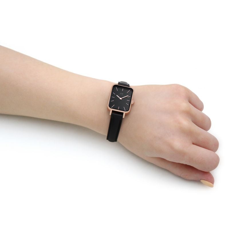 Daniel Wellington Quadro Sheffield Black Dial Black Leather Strap Watch For Women - DW00100435