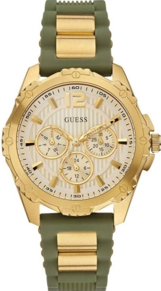 Guess Interpid 2 Golden Dial Two Tone Silicon Strap Watch For Women - W0325L5