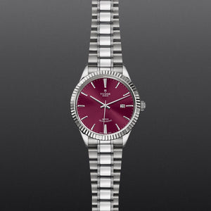 Tudor Style Automatic Burgundy Red Dial Silver Steel Strap Watch for Men - M12710-0015