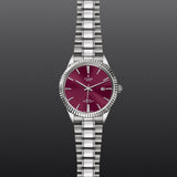 Tudor Style Automatic Burgundy Red Dial Silver Steel Strap Watch for Men - M12710-0015