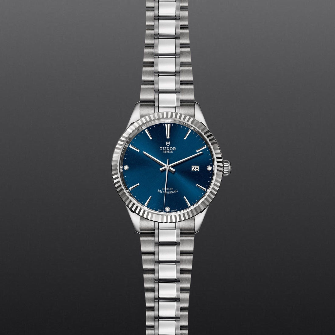 Tudor Style Automatic Diamonds Blue Dial Silver Steel Strap Watch for Men - M12710-0017
