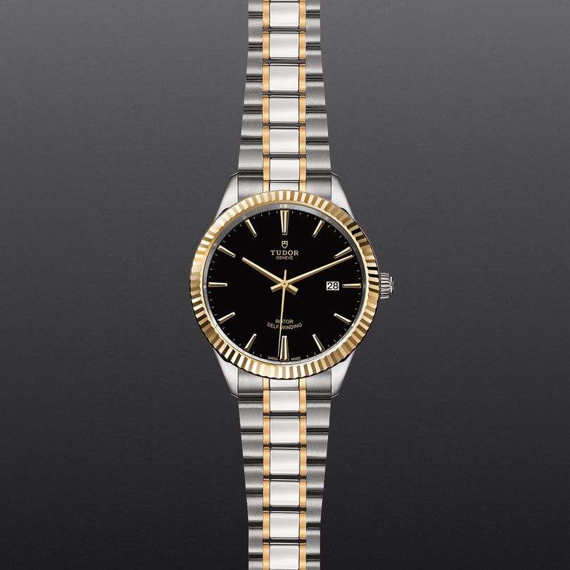 Tudor Style Automatic Black Dial Two Tone Steel Strap Watch for Men - M12713-0005