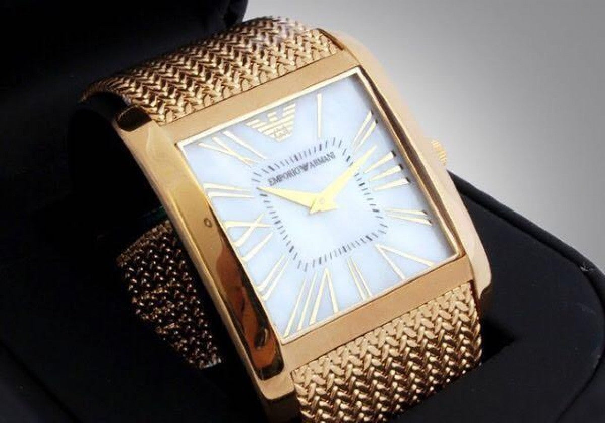 Emporio Armani Mother of Pearl Dial Gold Mesh Bracelet Watch For Men - AR2016