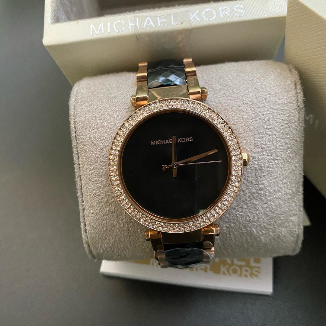 Michael Kors Parker Mother of Pearl Black Dial Two Tone Steel Strap Watch for Women - MK6414