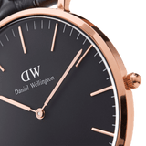 Daniel Wellington Classic York Black Dial Brown Leather Strap Watch For Women - DW00100140