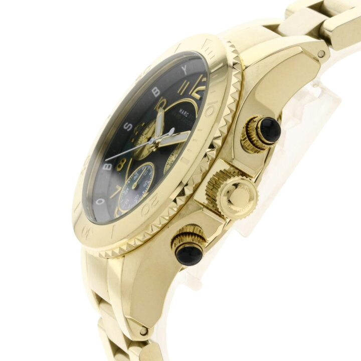 Marc Jacobs Rock Chronograph Black Dial Gold Steel Strap Watch for Women - MBM3253