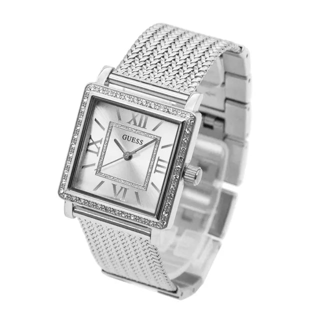 Guess Highline White Dial Silver Mesh Bracelet Watch For Women - W0826L1