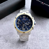 Tommy Hilfiger Blaze Chronograph Blue Dial Silver Steel Strap Watch for Men - 1792031