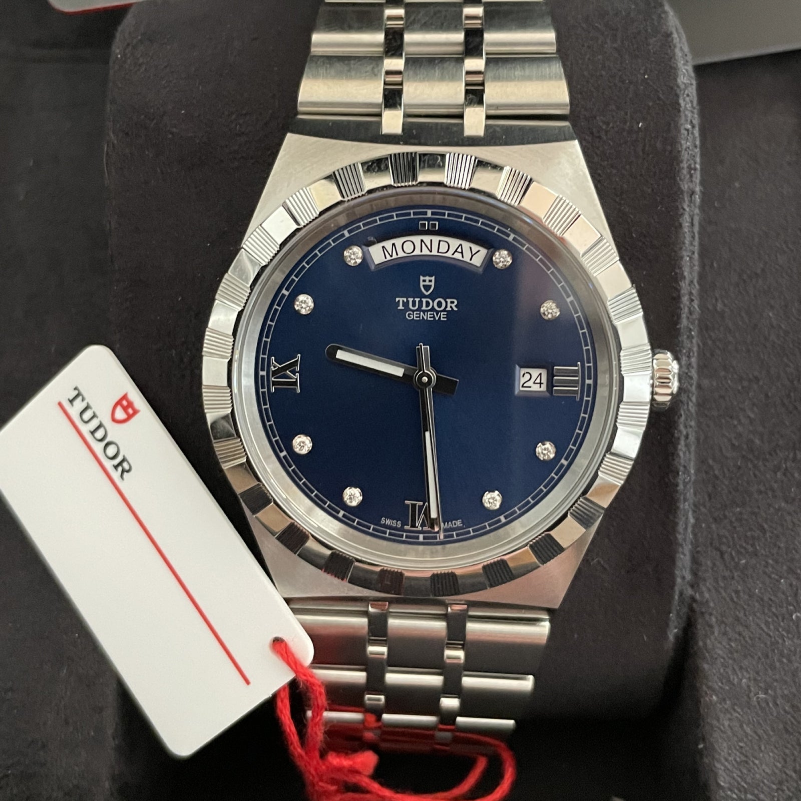 Tudor Royal Automatic Diamonds Blue Dial Silver Steel Strap Watch for Men - M28600-0006