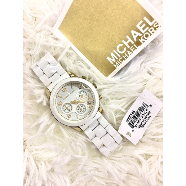 Michael Kors Runway Chronograph White Dial White Steel Strap Watch for Women - MK5145
